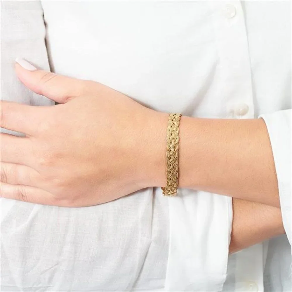18K Gold Plated Strand Braided Herringbone Mesh Bracelet - Picture 2 of 2